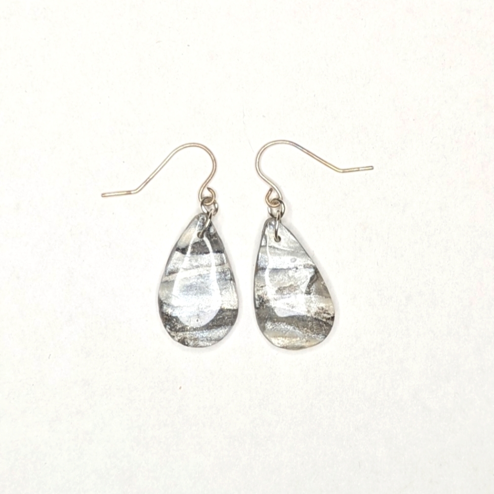 Raindrop Black And White Marble Earrings - Picture 10 of 10